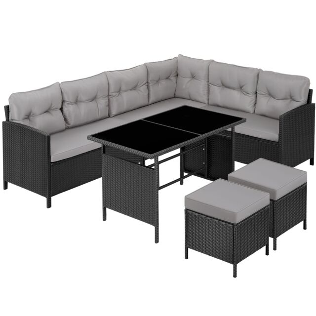 8 Seater Garden Furniture Set Barletta with Cushions, Footstools and Table Black black/grey 116 x 63 x 72.5 cm 1