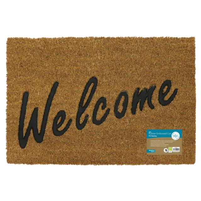 JVL Rubber Embossed PVC backed Coir Door Mat 40x60cm - Welcome