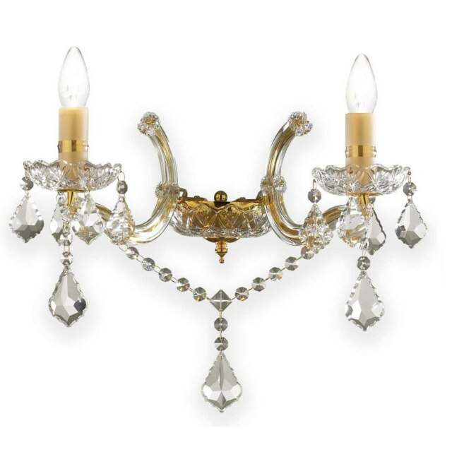 Florian 2 Light Indoor Candle Wall Light Gold with Clear Glass And Crystals, E14