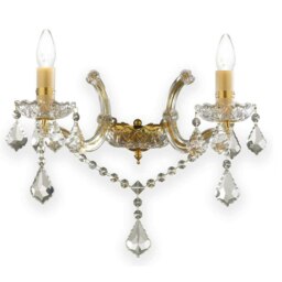 Florian 2 Light Indoor Candle Wall Light Gold with Clear Glass And Crystals, E14