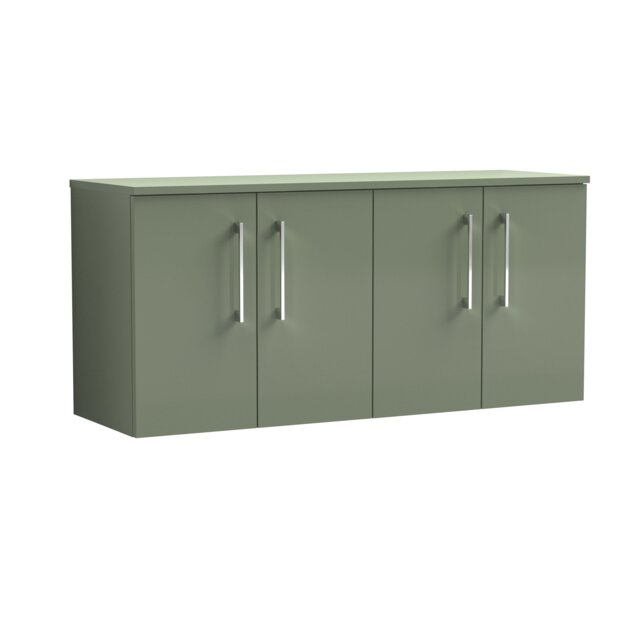 Balterley Level Modern Bathroom Wall Hung 4-Door Vanity Unit with Worktop, Soft Close Doors Green Satin Green