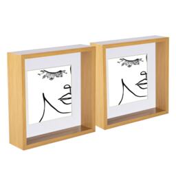 "Nicola Spring 8 x 8"" Deep Photo Frames - Light Wood/White Mount - 3D Deep Box Picture Frame Display Case (22.5 x 22.5cm) x2"