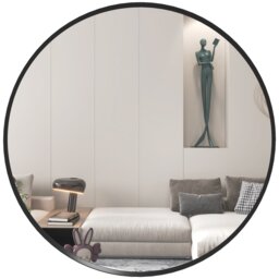 HOMCOM Wall Mirror for Living Room Bedroom, 61 cm Circle Bathroom Mirror, Black