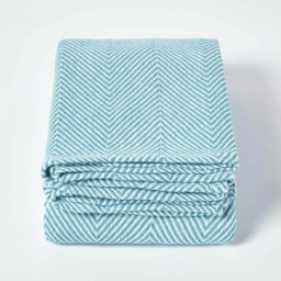 Homescapes Cotton Halden Chevron Teal Throw - 150 x 200 cm Blue 1