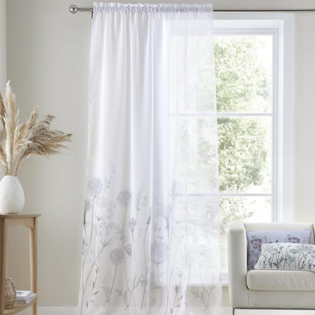 Catherine Lansfield Meadowsweet Floral Tab Top Voile Curtain Panel