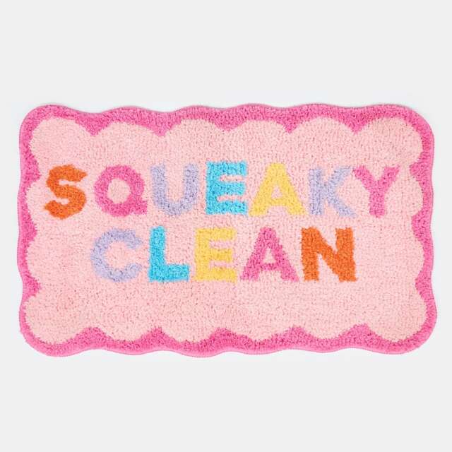 OHS Squeaky Clean Non-Slip Shaggy Tufted Textured Absorbent Shower Bath Mat Pink 45 x 75cm