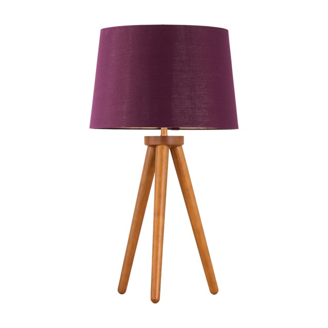 Voyage - Dark Oak Table Lamp or Bedside Light with Burgundy Shade