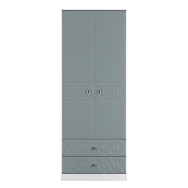 Memphis Tall 2 Drawer Double Wardrobe in Duck & White Matt (Ready Assembled) Blue Duck & White Matt