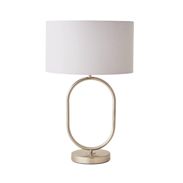 ValueLights Antonia Brushed Chrome Oval Table Lamp Grey Shade and Bulb