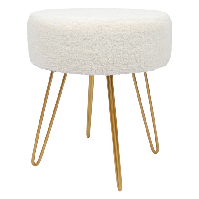 Harbour Housewares Boucle Footstool - Round Modern Dressing Table Footstool Vanity Seat Chairs - 40 x 35cm - Gold Legs Gold Cream/Gold Pack of 1 1