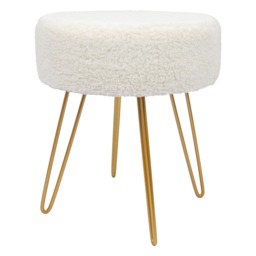 Harbour Housewares Boucle Footstool - Round Modern Dressing Table Footstool Vanity Seat Chairs - 40 x 35cm - Gold Legs Gold Cream/Gold Pack of 1 1