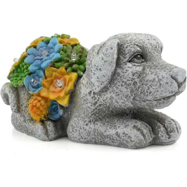 Pack of 2 Solar Dog Garden Ornament Grey One Size