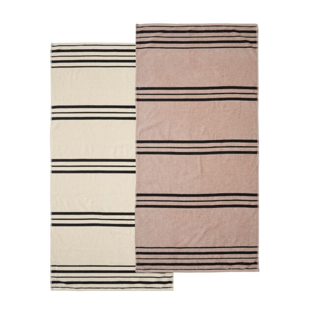 Catherine Lansfield Banded Stripe Cotton Beach Towel Pair Cream Cream / Natural One size