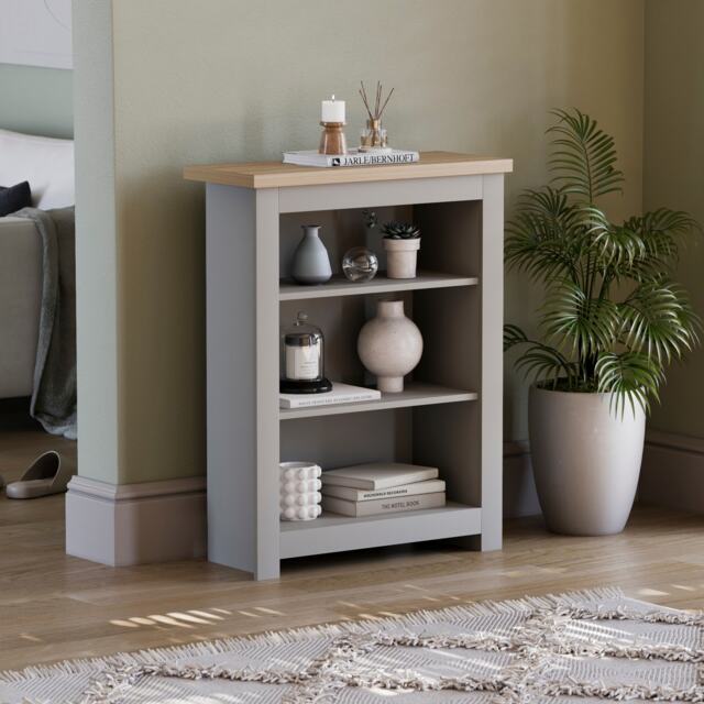 Vida Designs Arlington 3 Tier Bookcase Shaker Style Display Storage, Grey & Oak
