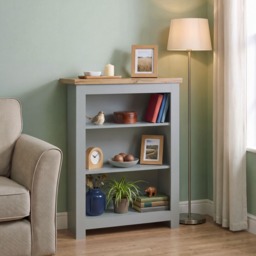 Vida Designs Arlington 3 Tier Bookcase Shaker Style Display Storage, Grey & Oak