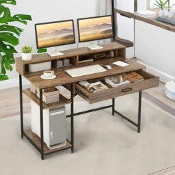 Computer Desk With Monitor Stand, Shelves And Drawer Rustic Brown Brown