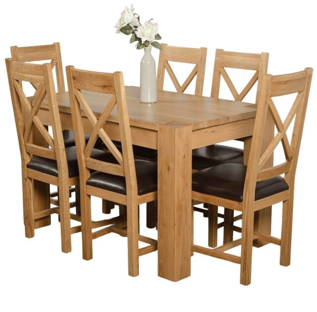 Kuba 125 x 80cm Chunky Oak Small Dining Table and 6 Berkeley Leather Chairs Brown Brown