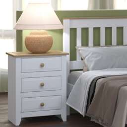 Capri White 3 Drawer Pine Nightstand - Country House Style Bedside Cabinet White White One Size 1
