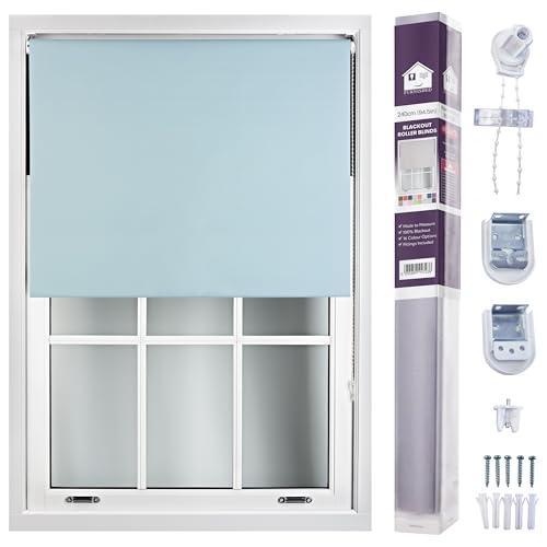 FURNISHED Made to Measure Blackout Blinds Easy Fit UV Protection Insulated Window Shade (W)240cm x (L)165cm Blue Duck Egg Blue (W) 240cm x (L) 165cm