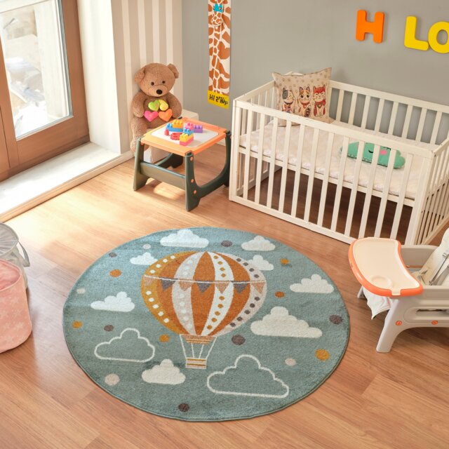 LIVABLISS Ankara-Kids Washable Round Rug Ø160 cm Multicoloured Grey Blue