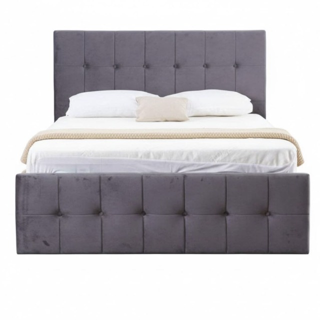 Ottoman Bed Gas Lift Storage Grey 4ft6 Double with 1 Mattress Cushioned Velvet Bedroom