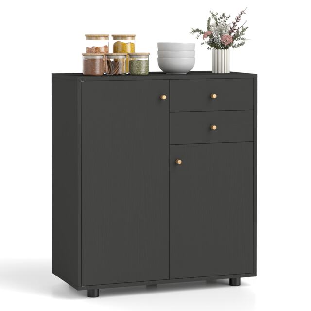COSTWAY Kitchen Sideboard Buffet Cabinet Coffee Bar Cabinet 2 Drawers Black