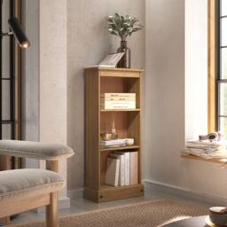 Premium Corona 3-Shelf Low Narrow Bookcase - Solid Pine Construction with Wax Finish and Antique Wax Top Brown Antique Waxed Pine One Size 1