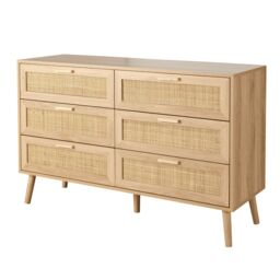 Chest 4 Drawers with Rattan Fronts Solid Wooden Legs Brown