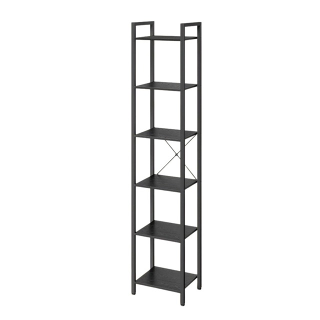 Industrial 6 Tier Tall Narrow Bookcase Shelves Black