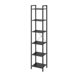 Industrial 6 Tier Tall Narrow Bookcase Shelves Black