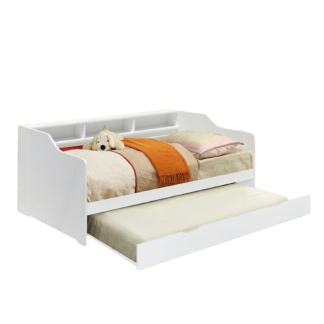 3ft Wooden Bed with Trundle With Shelving In White