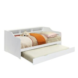 3ft Wooden Bed with Trundle With Shelving In White