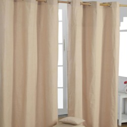 Homescapes Plain Off Beige Cotton Eyelet Curtains - 117 x 137 cm Cream Beige (W) 117cm x (L) 137cm