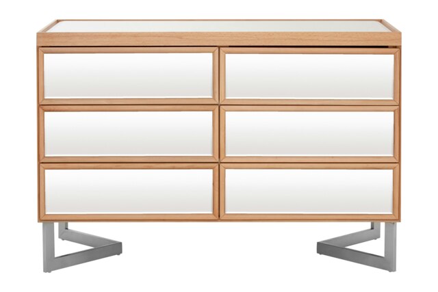 6 Drawer Chest With Pine Frame,Mirrored Finish Storage Unit For Bedroom,Contemporary 6 Compartment Chest Silver