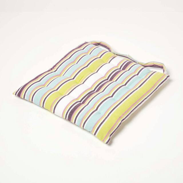 Homescapes Seat Pad Luxury Cotton Stripe Indoor Outdoor Garden Dining Cushion Green 40 x 40 cm 1
