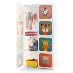 COSTWAY Portable Kids Wardrobe 8-Cube Baby Closet Dresser-White White