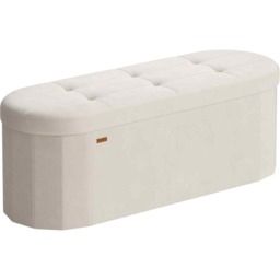 Foldable Velvet Storage Chest, Ottoman Bench with Hidden Storage for Bedroom, Hallway and Living Room, Cream White