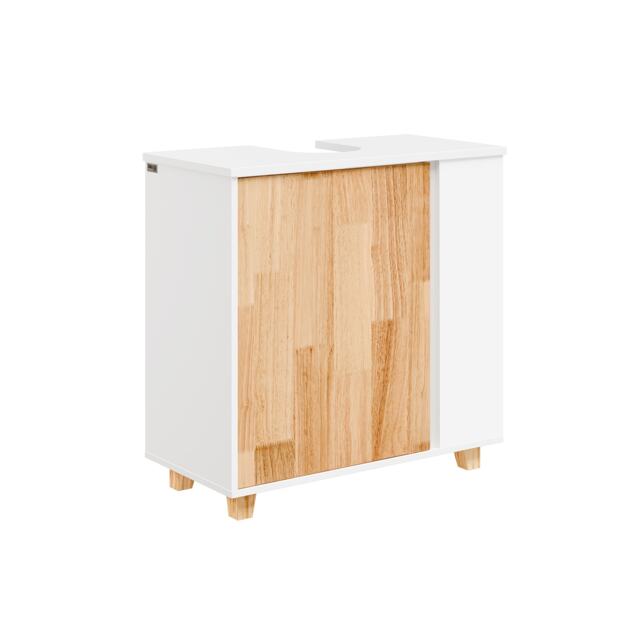SoBuy Bathroom Under Sink Cabinet with Siphon Cut-Out, 1 Door & 2 Open Shelves, White/Natural Wood, 23.2x11.4x23.6 in, 12.6 kg - BZR75-W