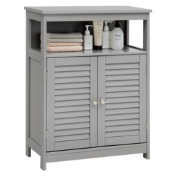 COSTWAY Bathroom Floor Cabinet Wooden Storage Cabinet with Double Shutter Door