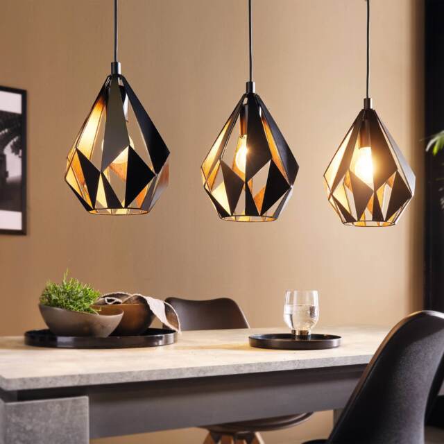 EGLO Carlton 1 Vintage Industrial 3 Pendant Light WBS Black