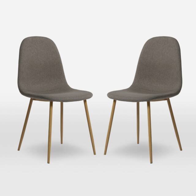 ASTERIA Dining Chairs Set of 2 Upholstered Linen Fabric Dark Grey Wood Legs