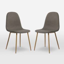 ASTERIA Dining Chairs Set of 2 Upholstered Linen Fabric Dark Grey Wood Legs