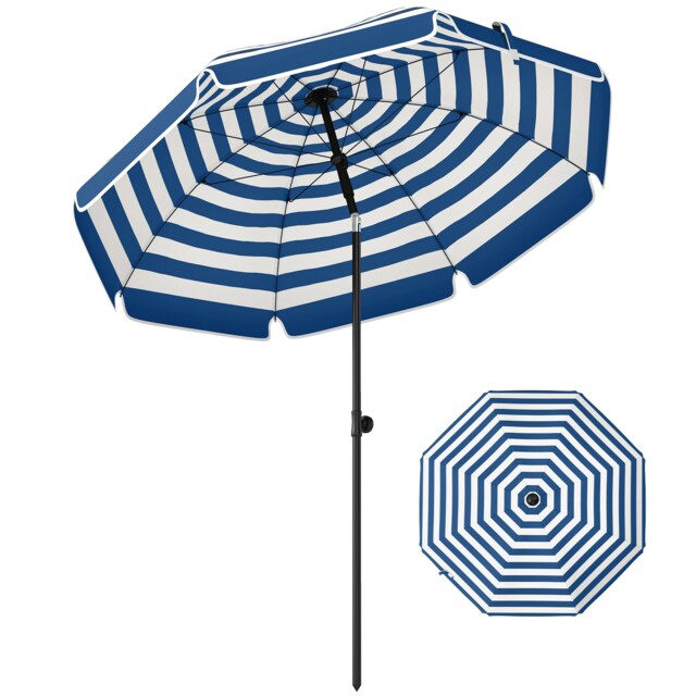 Outsunny 1.8 m Beach Umbrella Parasol with Sand Anchor, Tilt Blue Dia. 177 x 210H cm