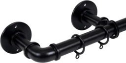 Lister Cartwright 25mm Obsidian Black Industrial Pipe Extendable Curtain Pole Heavy Duty Metal Curtain Rod with Rings(120-210 cm)
