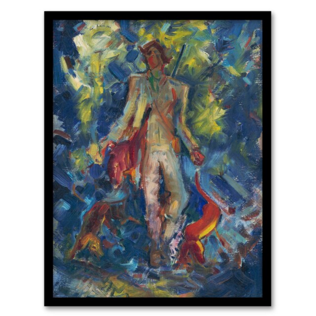 "Huntsman With Two Dogs Arnold Weisz Kubincan Framed Wall Art Print 12X16"""