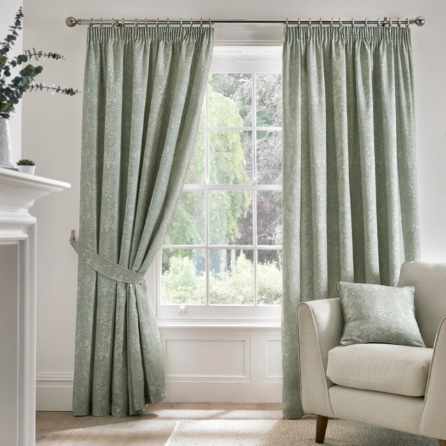D & D Aveline Pencil Pleat Curtains Green