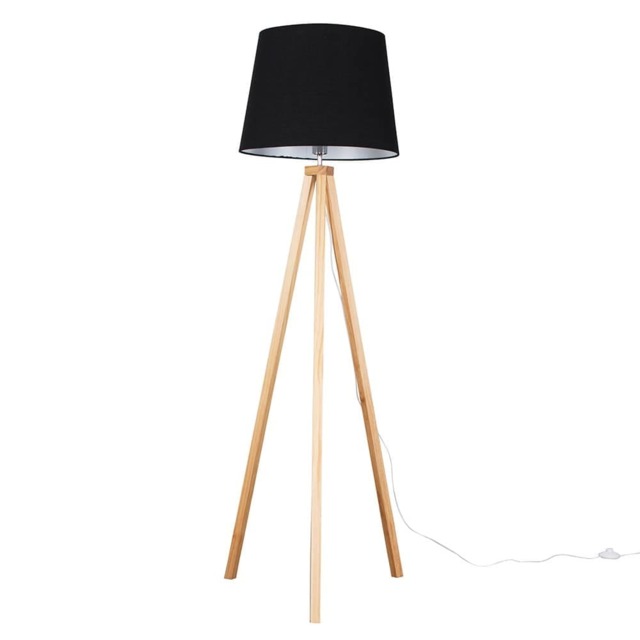 ValueLights Barbro Light Wood Tripod Floor Lamp Black Taper Shade