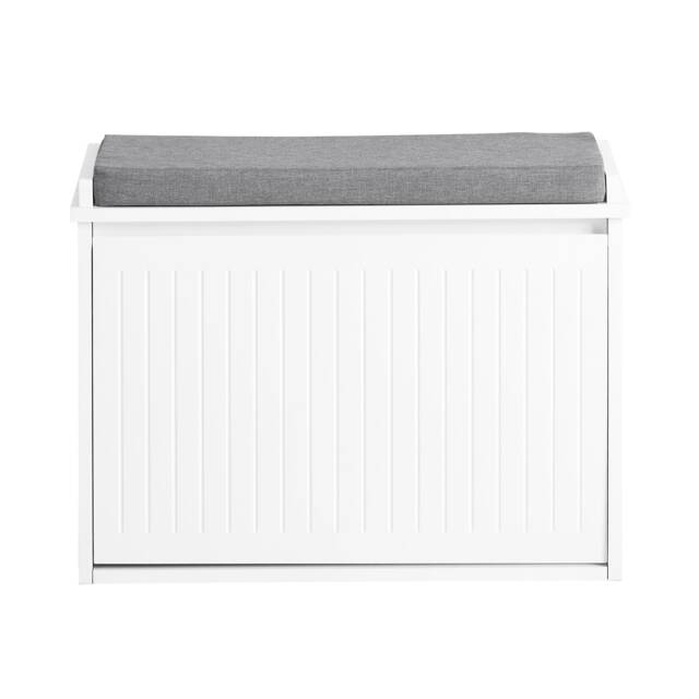 SoBuy Shoe Storage Bench with Cushion, Flip-Down Shoe Rack, White, 24.4x10.2x18.1 inches, 11 kg - FSR98-W