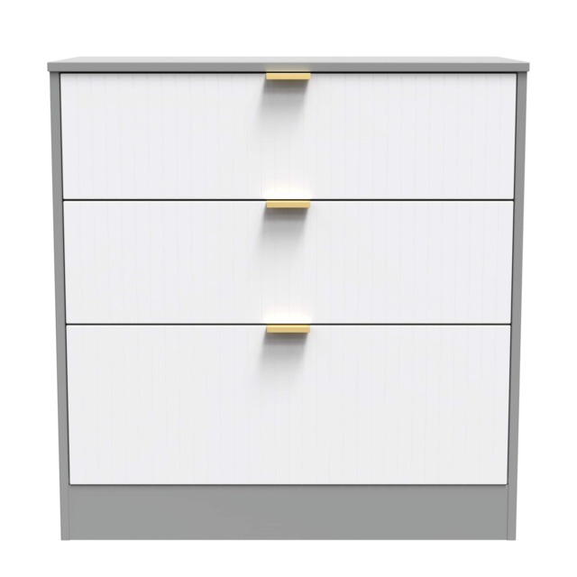 Denver 3 Drawer Deep Chest of Drawers in White Matt & Dusk Grey (Ready Assembled) White White Matt & Dusk Grey