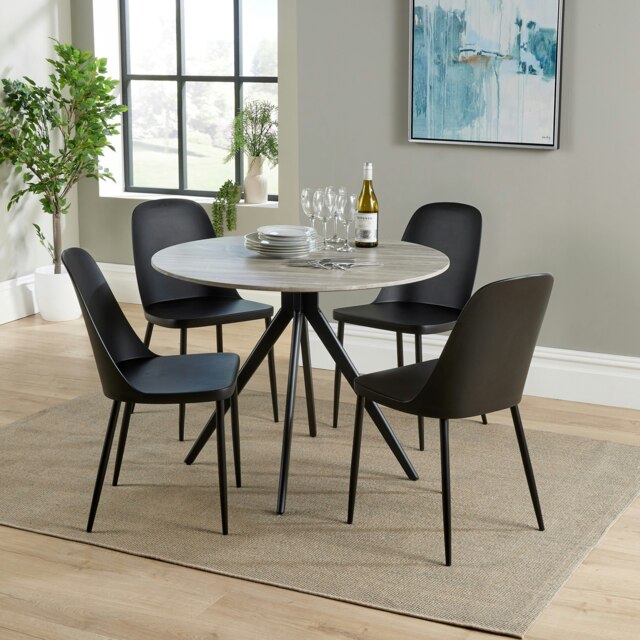 Aspen Grey Oak Effect 100cm Round Dining Table with 4 Duo Plastic Chairs - Modern Dining Set Black Black One Size 1